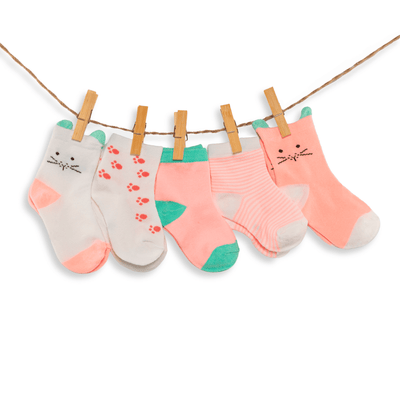 Coffret chaussettes enfants bébés hautes chat rose (lot x5)