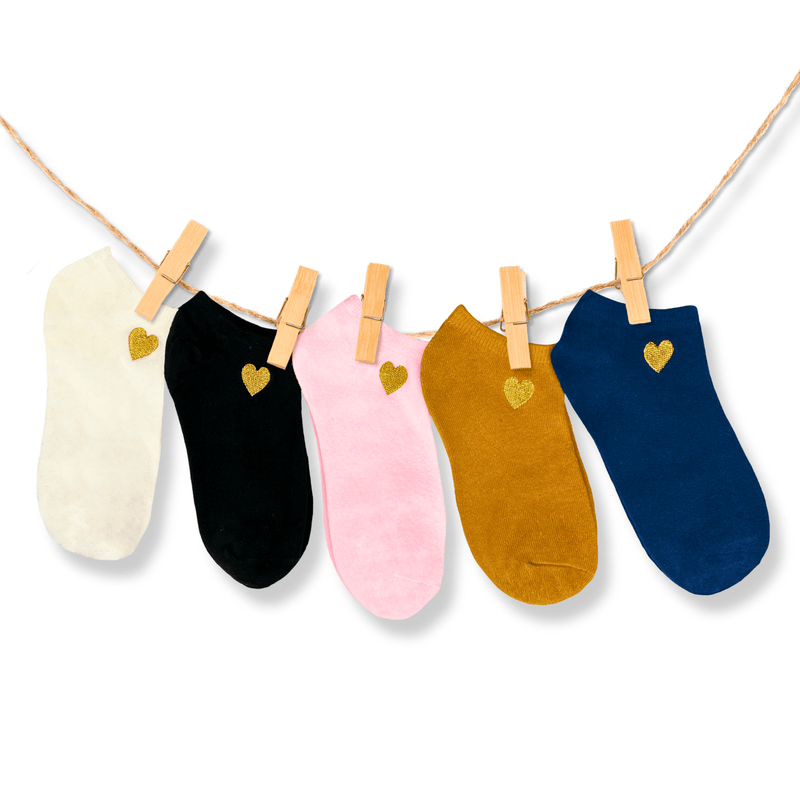 Coffret chaussettes en coton basses coeur doré (lot x5)